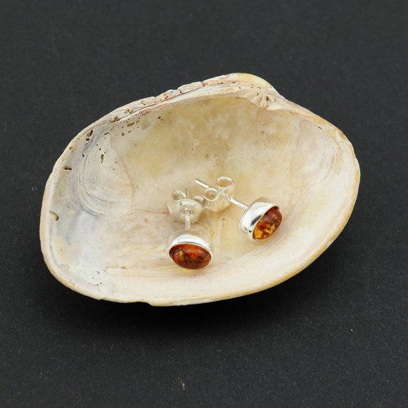 Sterling silver earrings with natural Baltic amber, amber stud earrings, studs - Picture 11 of 15